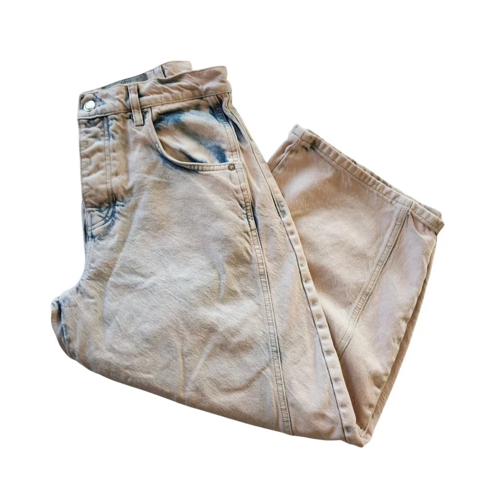 We The Free Lucky You Mid Rise Barrel Jeans Pink Blue Acid Wash Women's 29 Short - Picture 3 of 11